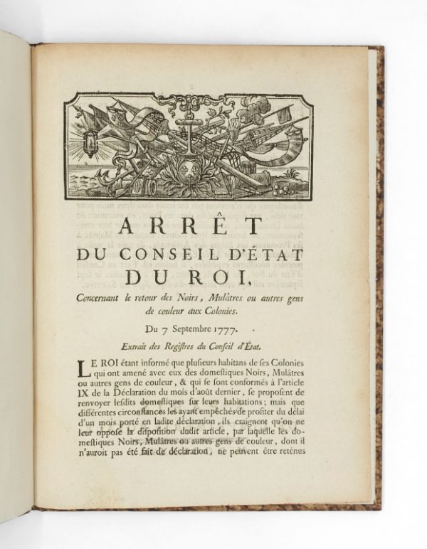 <span class="artist-name-product">ANTILLES </span> Arrêt du conseil d'état du roi, concernant le retour des Noirs, Mulâtres ou autres gens de couleurs aux colonies.