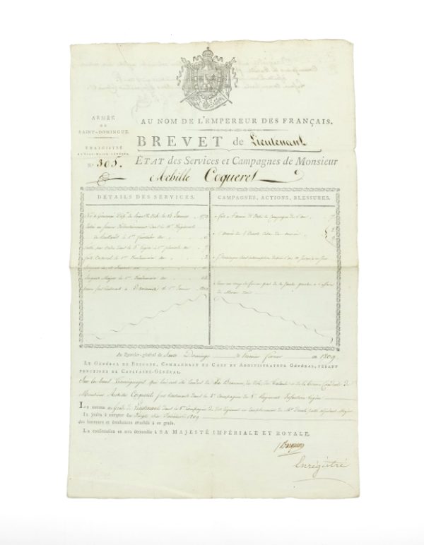 <span class="artist-name-product">ANTILLES </span> ST. DOMINGUE - Au nom de l'empereur des français. Brevet de Lieutenant.