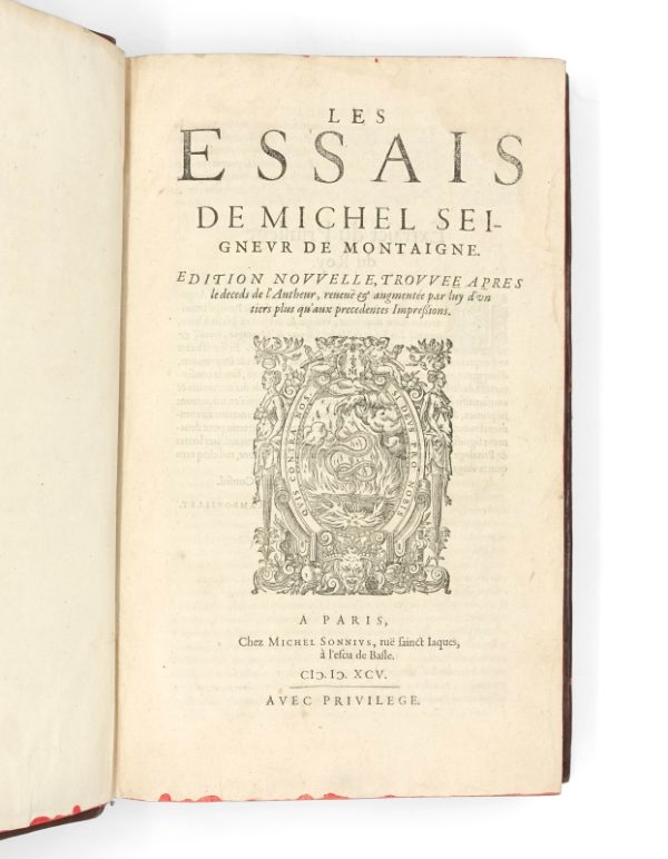 <span class="artist-name-product">MONTAIGNE  Michel de</span> Les Essais. Édition nouvelle, trouvée après le deceds de l’auteur, reveuë & augmentée par luy d’un tiers plus qu’aux précédentes impressions.