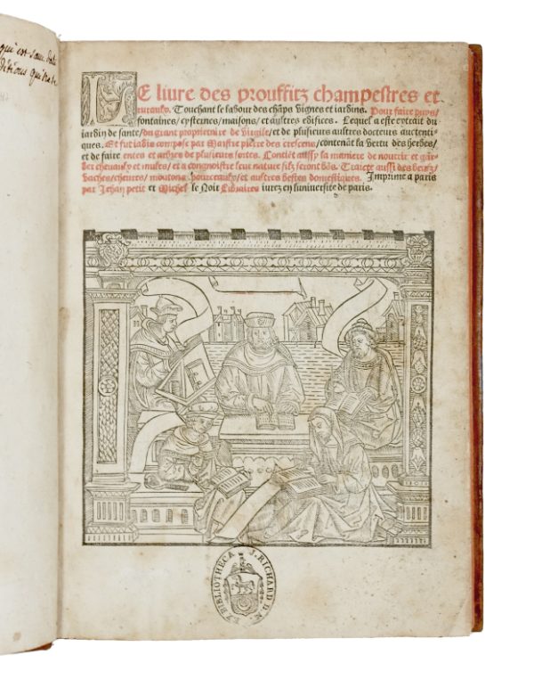 <span class="artist-name-product">CRESCENS  Pierre de</span> Le Livre des Prouffitz Champestres et Ruraulx. Touchant le labour des champs, vignes et jardins. Pour faire puys, fontaines, cysternes, maisons, et autres edifices.