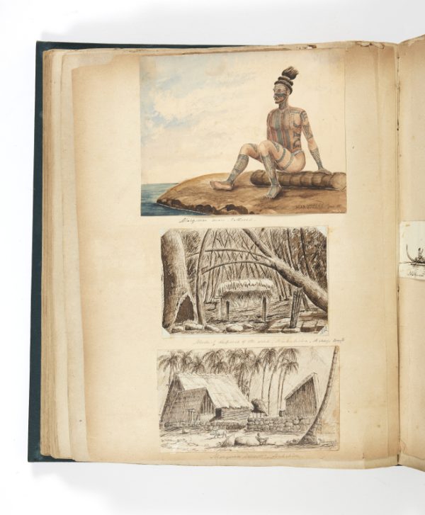 <span class="artist-name-product">LOWTHER  Rear Admiral Marcus</span> Privately composed album of 171 original drawings and watercolours, and 1 original photograph documenting the travels of Rear Admiral Marcus Lowther to Asia (including Macao, China, Hong Kong), South America (Chile, Peru), Southern Pacific (Easter Islands, Marquesas Islands, Pitcairn Island). – Image 4